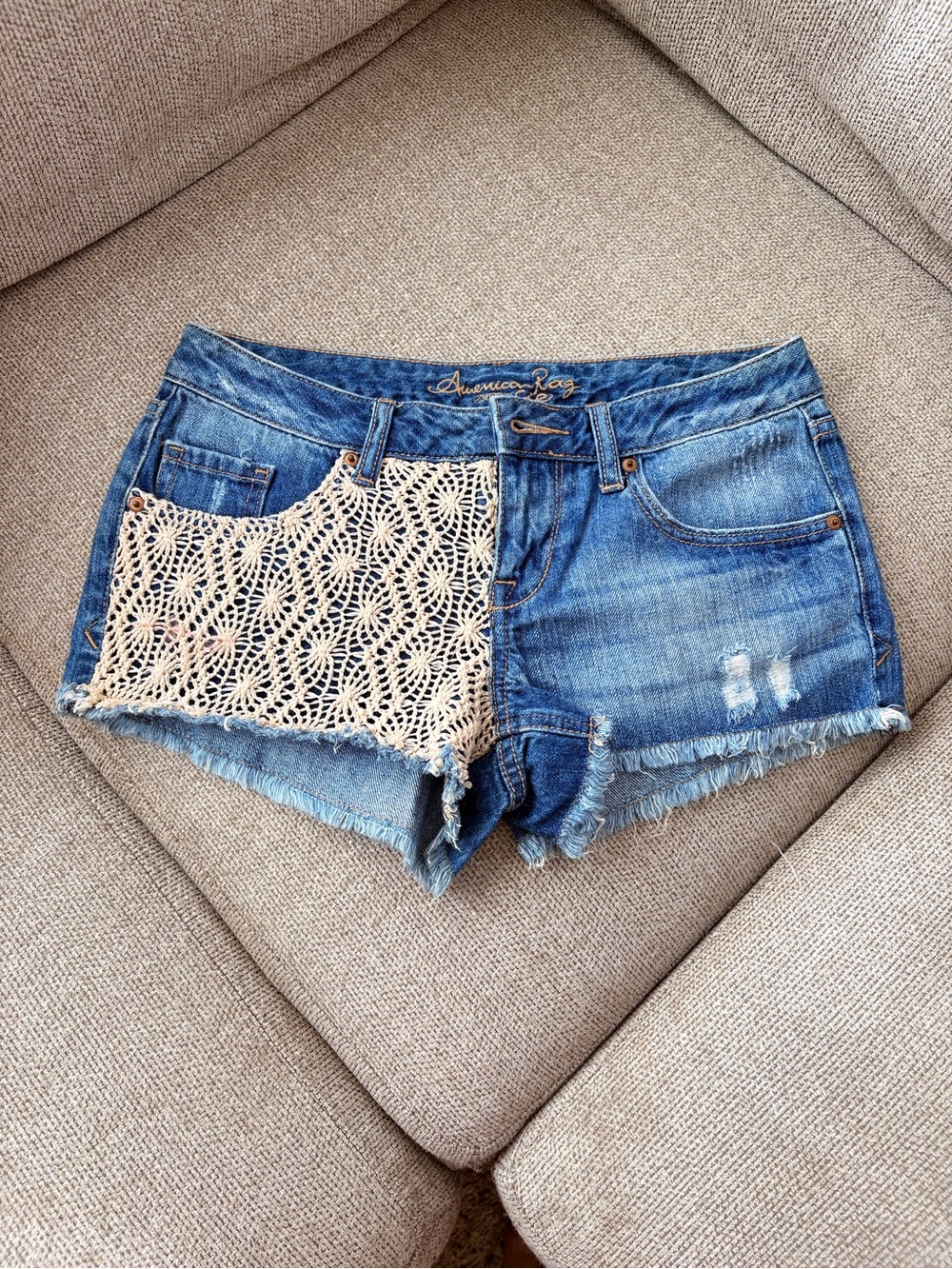 American Rag Blue Denim Crochet-Trim Shorts